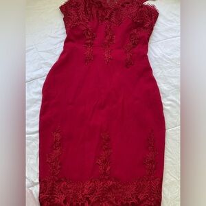 Haute Monde Red Strapless Sheath Cocktail Dress